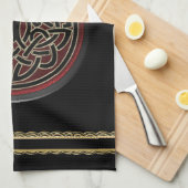 Donkere rode en zwarte Keltische knoop Theedoek (Quarter Fold)