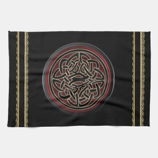 Donkere rode en zwarte Keltische knoop Theedoek (Horizontaal)