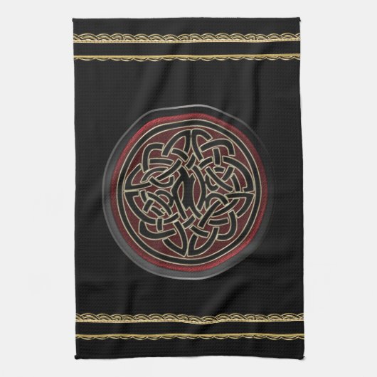 Donkere rode en zwarte Keltische knoop Theedoek (Verticaal)