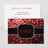 Donkere rode faux Glitter sparkles Glamor Sweet 16 RSVP Kaartje (Voorkant / Achterkant)