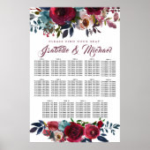 Donkere rode flora 14-tabel weddenschapenkaart poster (Voorkant)