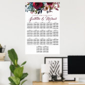 Donkere rode flora 17-tabel weddenschapenkaart poster (Thuiskantoor)