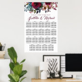 Donkere rode flora 19-tabel weddenschapenkaart poster (Thuiskantoor)