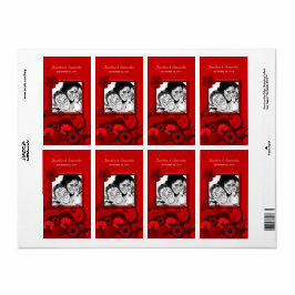 Donkere rode Floral bruiloft Foto's voor wijn Etiket