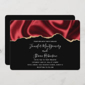 Donkere rode glam Wavy Satin Abstract Design Wedde Kaart (Voorkant / Achterkant)