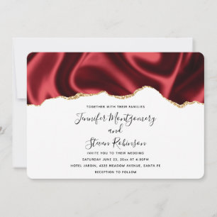 Donkere rode glam Wavy Satin Abstract Design Wedde Kaart