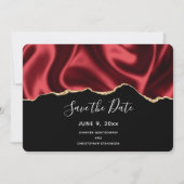 Donkere rode glam Wavy Satin Abstract Design Wedde Save The Date (Voorkant)