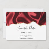 Donkere rode glam Wavy Satin Abstract Design Wedde Save The Date (Voorkant)