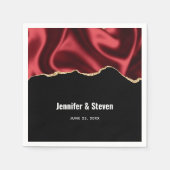 Donkere rode glam Wavy Satin Abstract Design Wedde Servet (Voorkant)