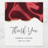 Donkere rode glam Wavy Satin Abstract Design Wedde Wijn Etiket (Enkel label)