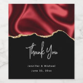 Donkere rode glam Wavy Satin Abstract Design Wedde Wijn Etiket (Enkel label)