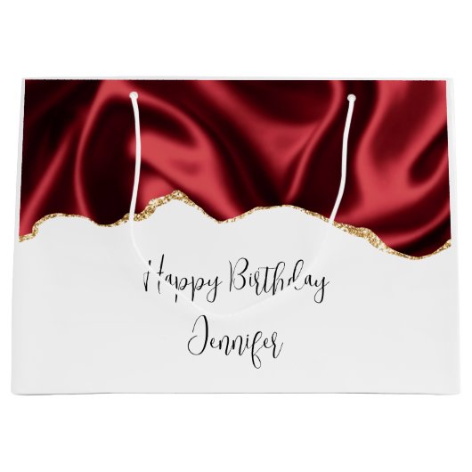 Donkere rode glam wazig satin Abstract Design Birt Groot Cadeauzakje (Voorkant)