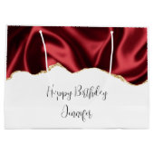 Donkere rode glam wazig satin Abstract Design Birt Groot Cadeauzakje (Achterkant)