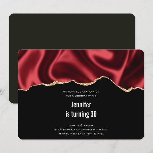 Donkere rode glam wazig satin Abstract Design Birt Kaart (Voorkant / Achterkant)