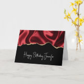 Donkere rode glam wazig satin Abstract Design Birt Kaart (Gele Bloem)