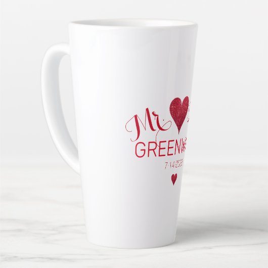 Donkere rode glitter-heart-paar grote latte Mok (Linkerhoek)