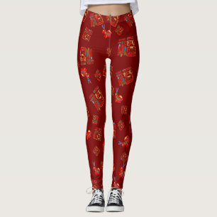 Donkere rode konijnen Chinees personage 福 zegening Leggings