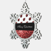 Donkere rode ladybug faux glitter sparkles persona tin sneeuwvlok ornament (Rechts)
