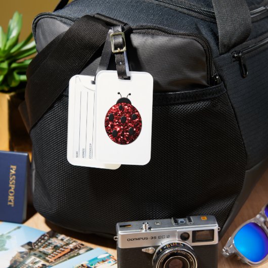 Donkere rode ladybug in glitter bagagelabel (Voorkant & Achterkant)