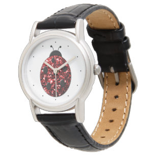 Donkere rode ladybug in glitter horloge