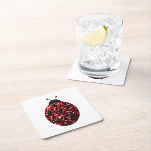 Donkere rode ladybug in glitter kartonnen onderzetters (Insitu)