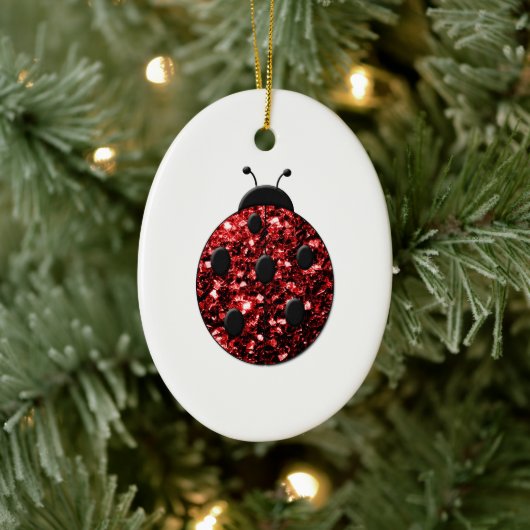 Donkere rode ladybug in glitter keramisch ornament (Boom)