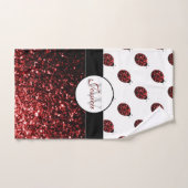 Donkere rode ladybug in glitter sparters Monogram Bad Handdoek (Handdoek)
