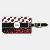 Donkere rode ladybug in glitter sparters Monogram Bagagelabel (Voorkant horizontaal)