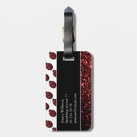 Donkere rode ladybug in glitter sparters Monogram Bagagelabel (Achterkant verticaal)