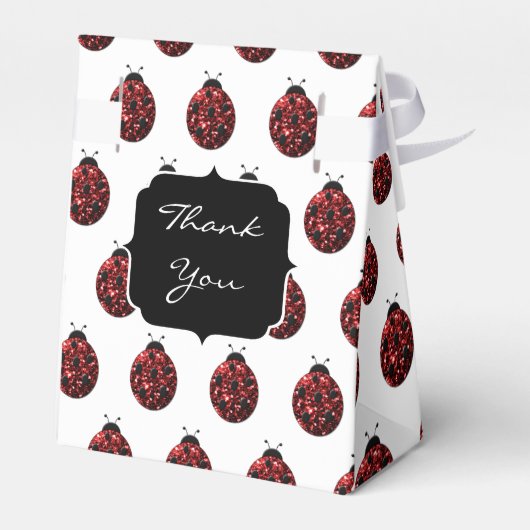 Donkere rode ladybug in glitter sparters Monogram Bedankdoosjes (Achterkant)