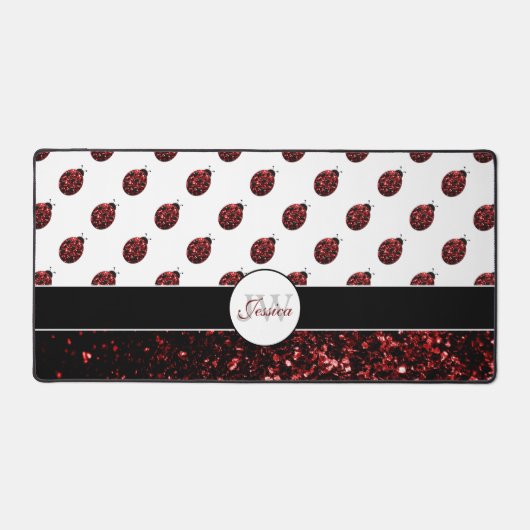 Donkere rode ladybug in glitter sparters Monogram Bureaumat (Voorkant)