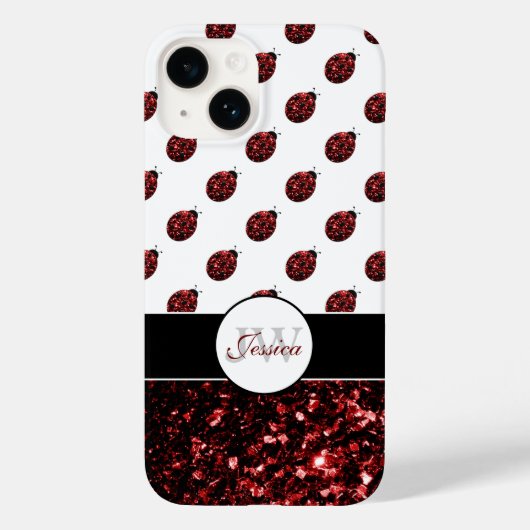Donkere rode ladybug in glitter sparters Monogram Case-Mate iPhone Case (Achterkant)