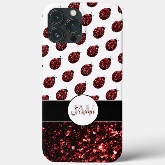 Donkere rode ladybug in glitter sparters Monogram Case-Mate iPhone Case (Achterkant)