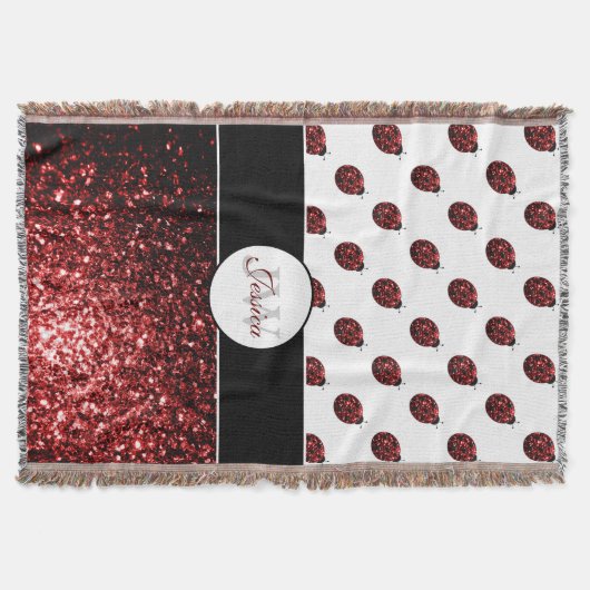 Donkere rode ladybug in glitter sparters Monogram Deken (Voorkant)