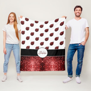 Donkere rode ladybug in glitter sparters Monogram Fleece Deken
