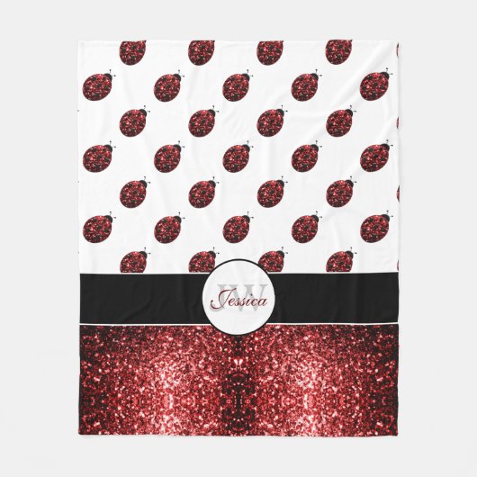 Donkere rode ladybug in glitter sparters Monogram Fleece Deken (Voorkant)