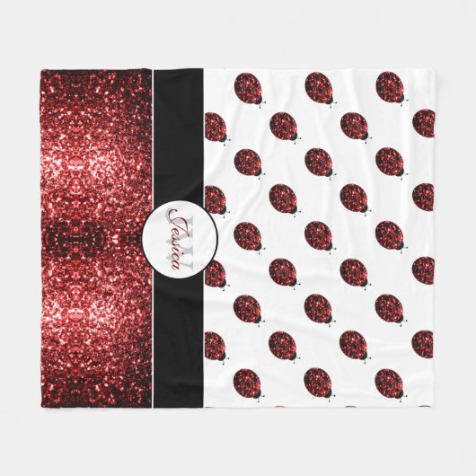 Donkere rode ladybug in glitter sparters Monogram Fleece Deken (Voorkant (Horizontaal))