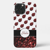 Donkere rode ladybug in glitter sparters Monogram iPhone Hoesje (Achterkant)