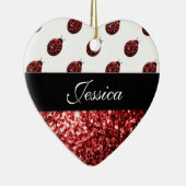 Donkere rode ladybug in glitter sparters Monogram Keramisch Ornament (Rechts)