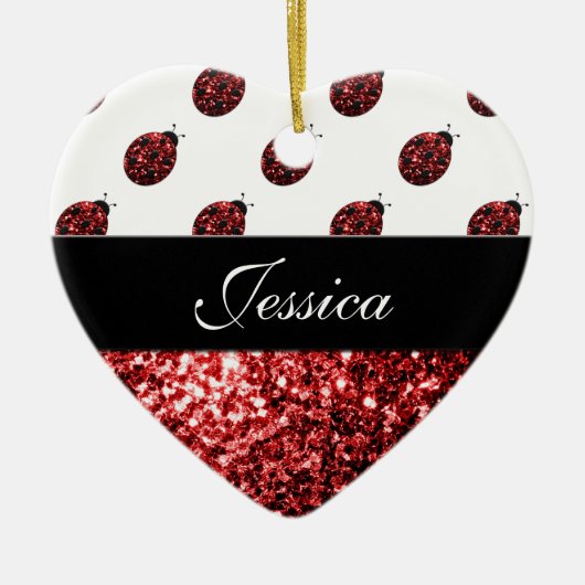 Donkere rode ladybug in glitter sparters Monogram Keramisch Ornament (Voorkant)