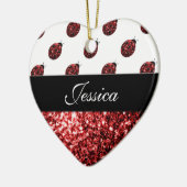 Donkere rode ladybug in glitter sparters Monogram Keramisch Ornament (Links)