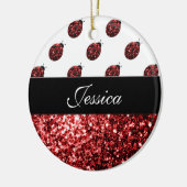 Donkere rode ladybug in glitter sparters Monogram Keramisch Ornament (Links)