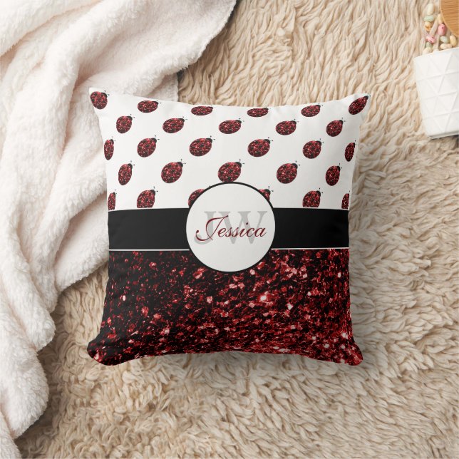 Donkere rode ladybug in glitter sparters Monogram Kussen (Deken)