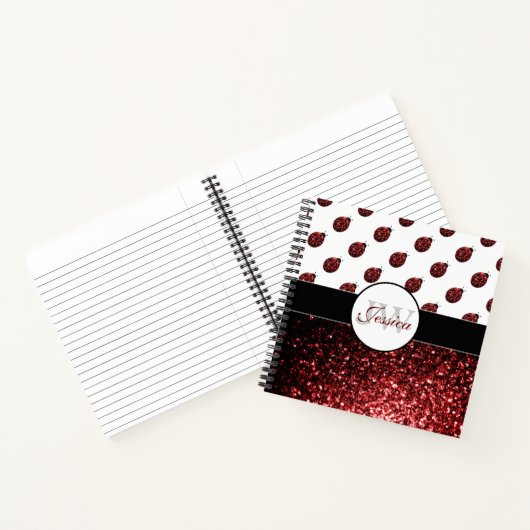 Donkere rode ladybug in glitter sparters Monogram Notitieboek (Binnen)