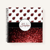 Donkere rode ladybug in glitter sparters Monogram Notitieboek (Voorkant)