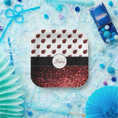 Donkere rode ladybug in glitter sparters Monogram Papieren Bordje (Feest)