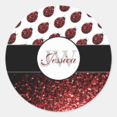 Donkere rode ladybug in glitter sparters Monogram Ronde Sticker (Voorkant)