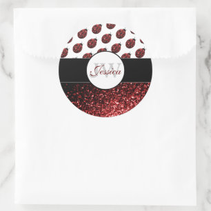 Donkere rode ladybug in glitter sparters Monogram Ronde Sticker