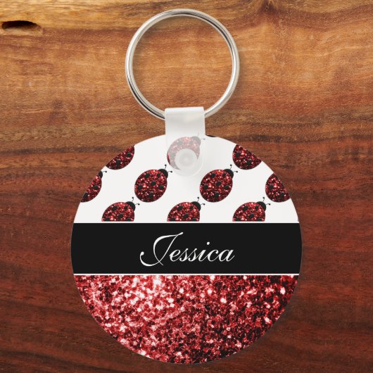Donkere rode ladybug in glitter sparters Monogram Sleutelhanger (Achterkant)