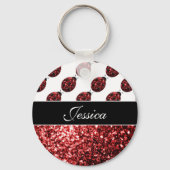 Donkere rode ladybug in glitter sparters Monogram Sleutelhanger (Achterkant)